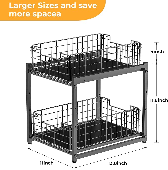 Under Sink Organizer, 2-Tier Pull Out Cabinet Organizer, Kitchen Bathroom - Image 3
