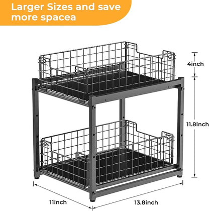 Under Sink Organizer, 2-Tier Pull Out Cabinet Organizer, Adjustable Height - Image 6