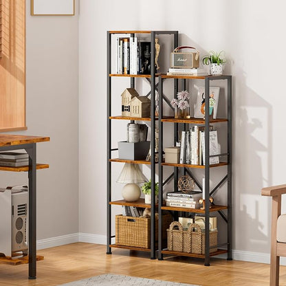 Furologee 6 Tier Bookshelf, Tall Narrow Bookcase, Rustic Brown | 59.6'' Tall - Image 9