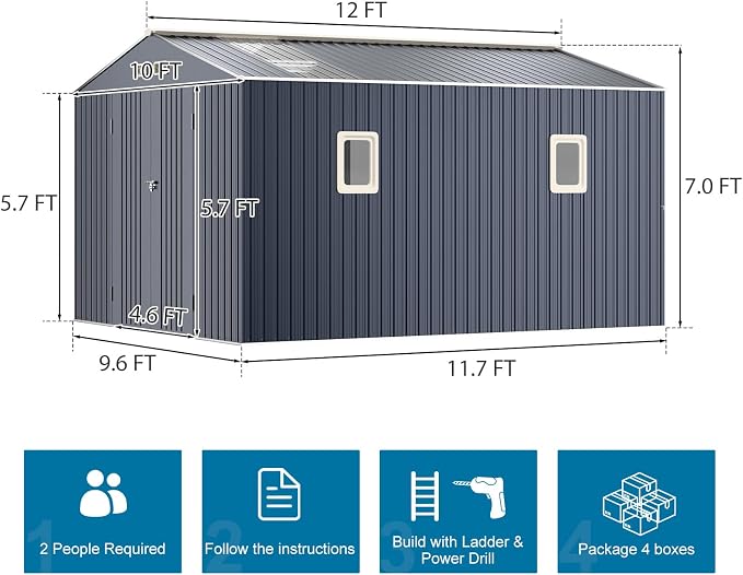 10x12 FT Outdoor Metal Storage Shed - Image 9