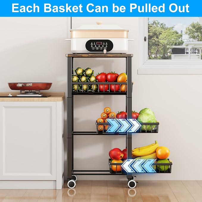 Fruit Vegetable Storage Basket for Kitchen, 4 Tier Large Pull-Out Metal Wire - Image 3