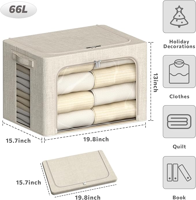 4 Pack Clothes Storage Bins - 66L Stackable Storage Box with Lid，Foldable - Image 4