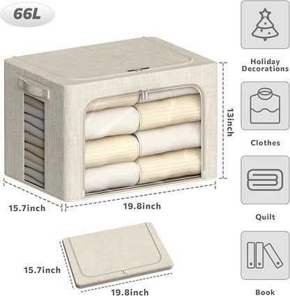 4 Pack Clothes Storage Bins - 66L Stackable Storage Box with Lid，Foldable - Image 4