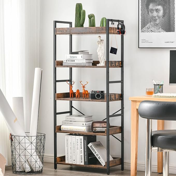 HCHQHS Adjustable 5 Tier Open Bookcase, Rustic Farmhouse Book Shelves, - Image 6