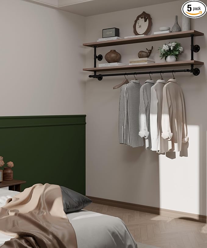 Clothes Rack 60in, 2-Tier Wall Mounted Garment Rack by INDUSTRIALSHELVESDESIGN