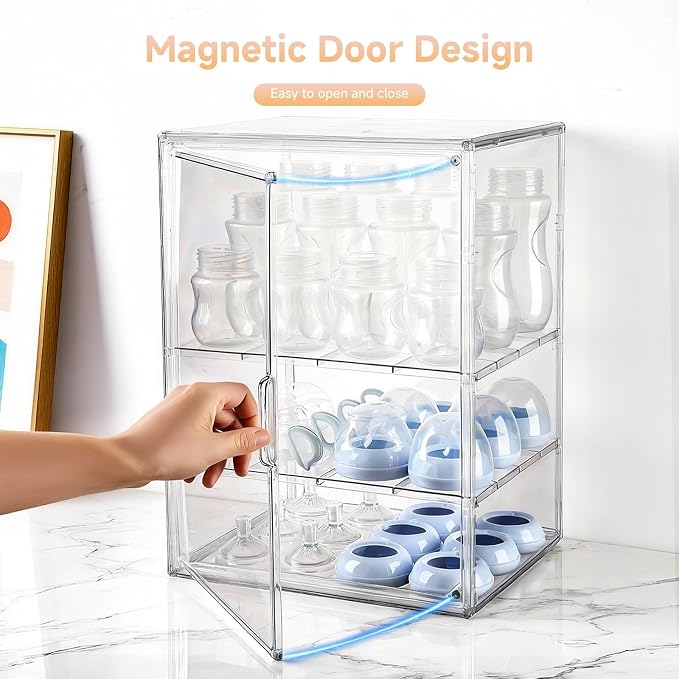 Baby Bottle Organizer, 3 Tiers Adjustable Clear Acrylic Baby Bottle Storage - Image 4