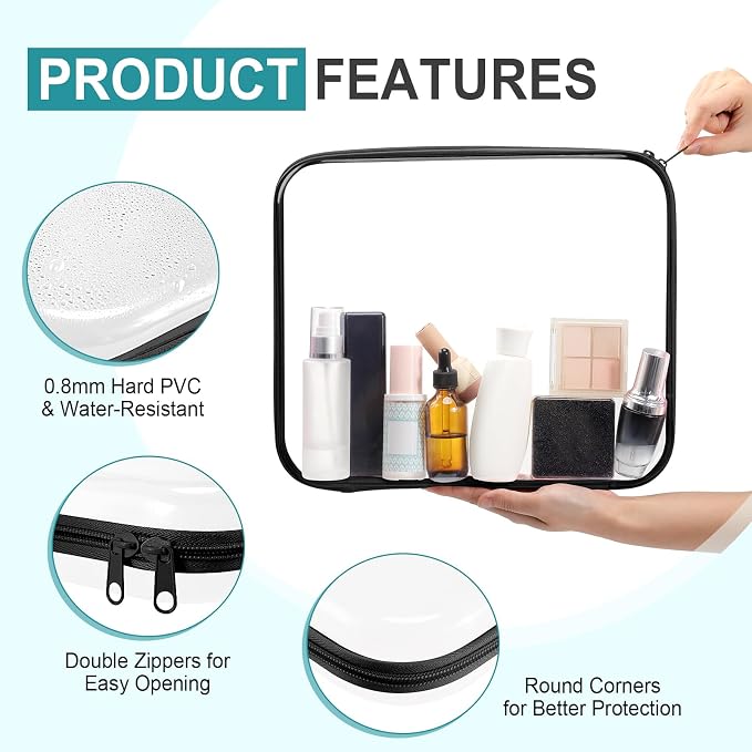 Sanwuta 6 Pcs Clear Hard Zipper Case Hard Plastic Zipper Pouches Transparent - Image 3