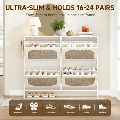 Nicetree Rattan Shoe Cabinet for Entryway, 9.5" Ultra-Thin Narrow Shoe Rack - Image 6