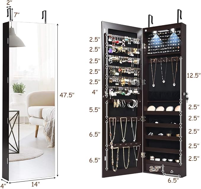 Giantex Wall Door Mounted Jewelry Armoire Cabinet - Image 7