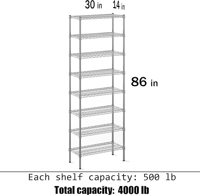 14" Deep x 30" Wide x 86" Height Wire Shelving Kit | 8-Tier | NSF Commercial - Image 3