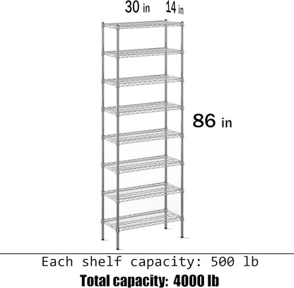 14" Deep x 30" Wide x 86" Height Wire Shelving Kit | 8-Tier | NSF Commercial - Image 3