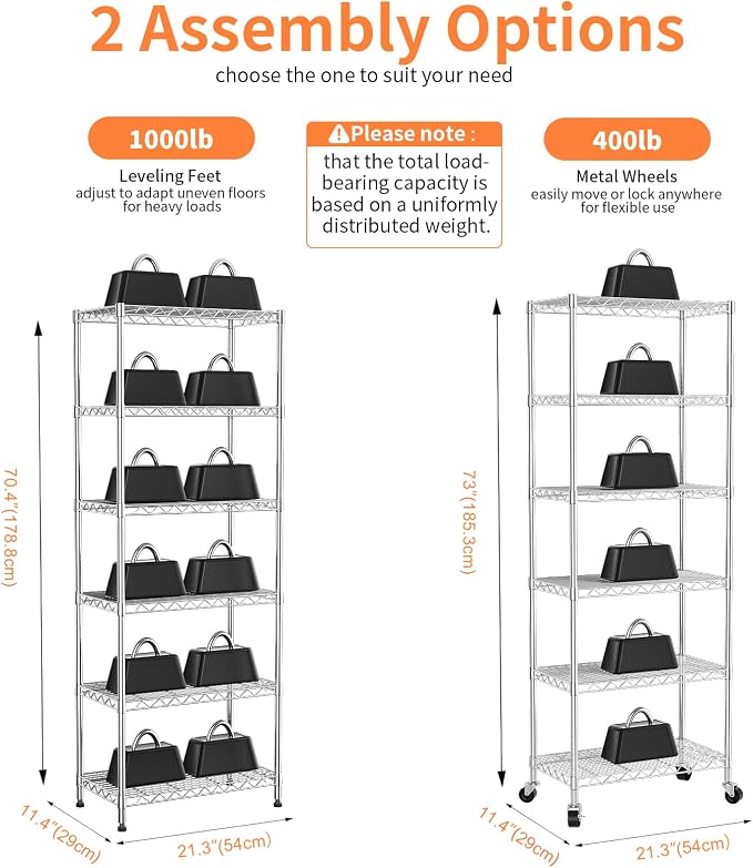 6-Tier Wire Shelving Unit, Metal Shelf Racks - Image 3
