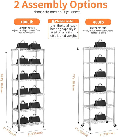 6-Tier Wire Shelving Unit, Metal Shelf Racks - Image 3