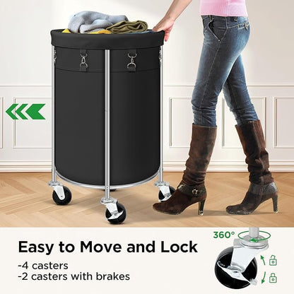 Laundry Hamper with Wheels, 100L Round Rolling Laundry Basket Sorter with - Image 5