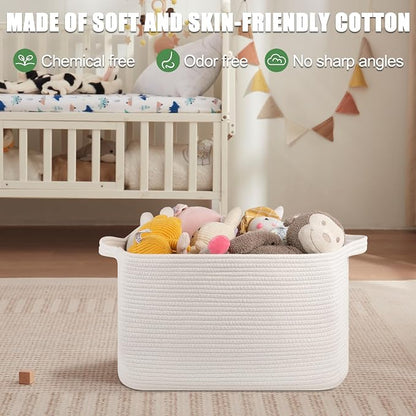 65L Large Storage Basket, Cotton Rope Woven Blanket Basket, Toy Storage - Image 7