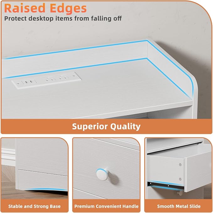 Nightstand with Charging Station and LED Light, Modern Nightstand with USB - Image 7