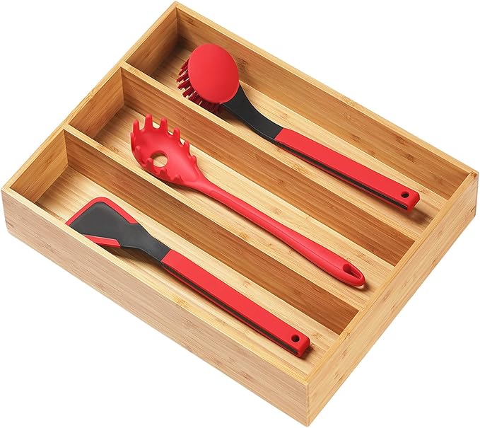 Umilife Bamboo Kitchen Utensils Organizer, 13 Inch Drawer Dividers by Umilife