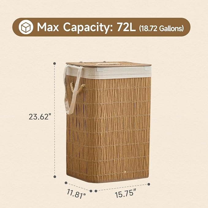 Laundry Hamper with Lid, 18.72 Gallons Laundry Basket with 2 Removable Liner - Image 4