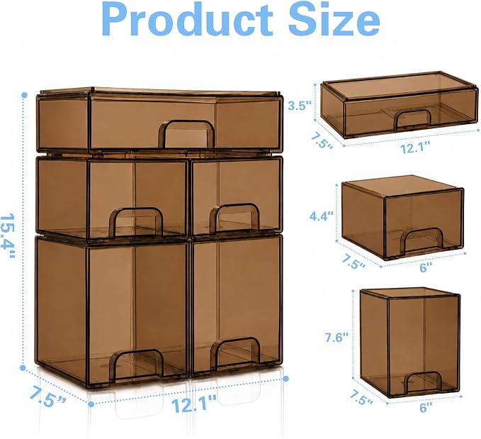 Baby Bottle Organizer, 5 Pack Tea Brown Acrylic Stackable Storage Drawers - Image 4