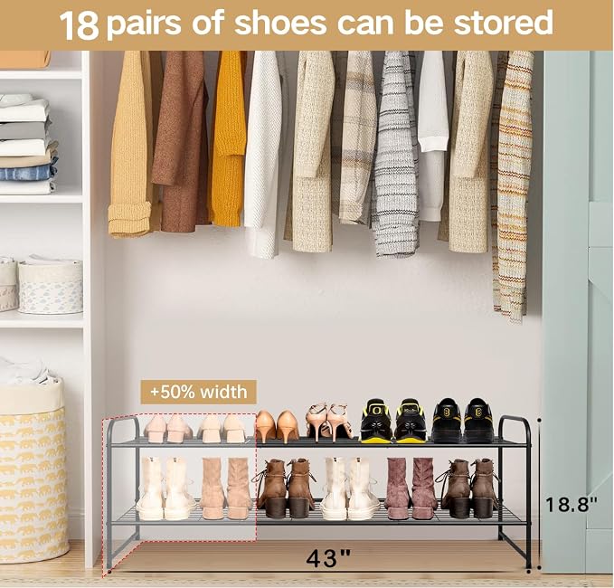 KEETDY 2-Tier Long Shoe Rack for Closet Metal Shoe Organizer for Entryway - Image 3