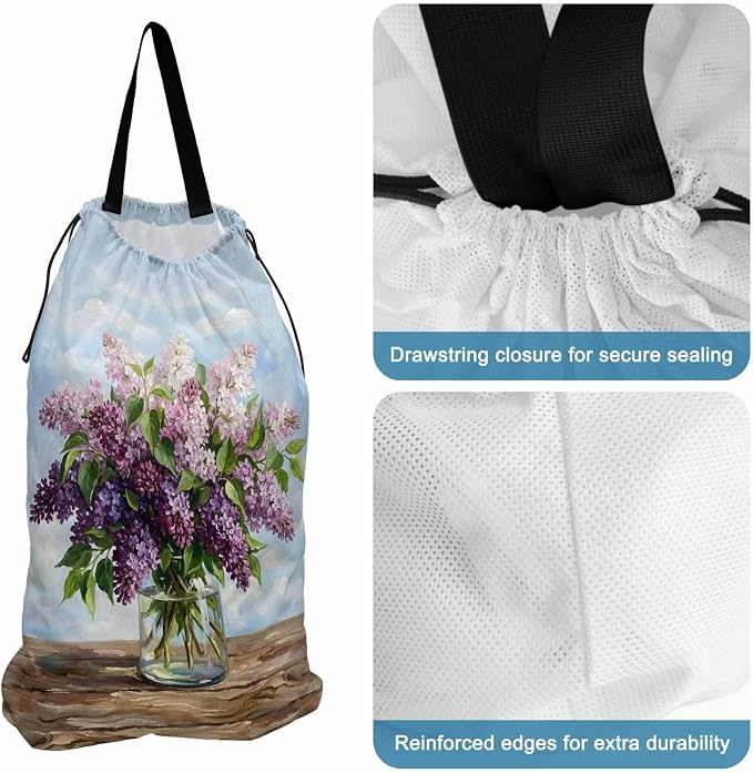 Floral XL Laundry Bag Lilacs Flower in Bottle Vintage Spring Machine Washable - Image 2