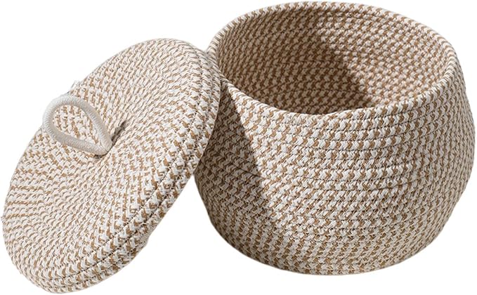 Rope Basket – Straw Woven 21x21x17cm | Round Cotton Rope Storage Basket - Image 9