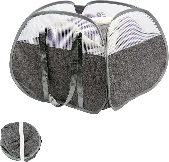 Collapsible Laundry Basket, 90L Tear Proof Mesh Pop-up Hamper | Foldable by HEDONLEE