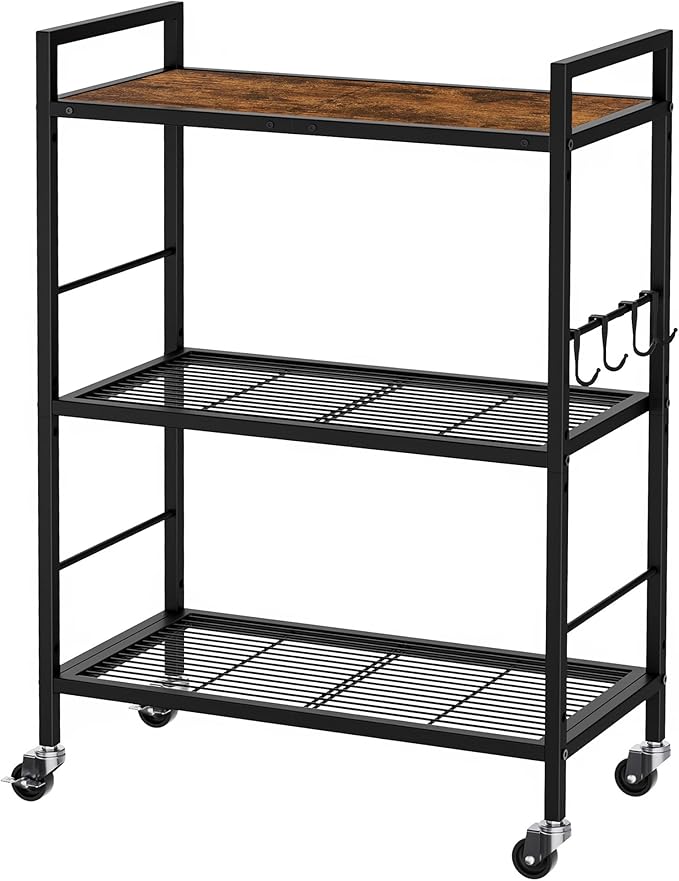 3-Tier Metal Storage Rack with Industrial Wheels, Mesh Shelving Unit with by Unknown