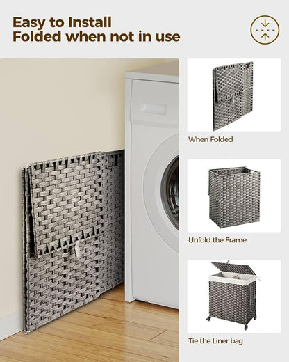 Greenstell Laundry Hamper with Wheels, No Install Needed, 110L Divided - Image 8