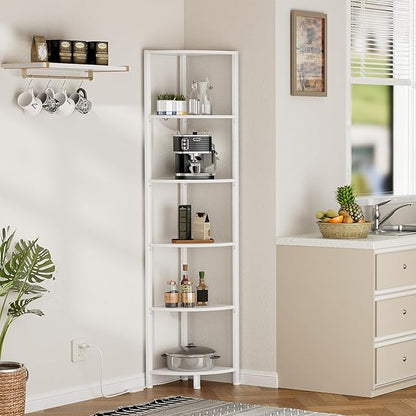 6 Tier Corner Shelf with LED Light, 67.5" White Narrow Bookshelf | Tall - Image 9