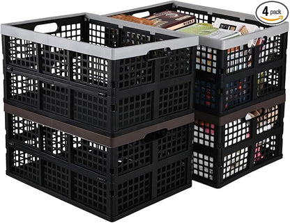 Gloreen 4-Pack 42 L Plastic Collapsible Storage Crate, Folding Storage Crates by Gloreen