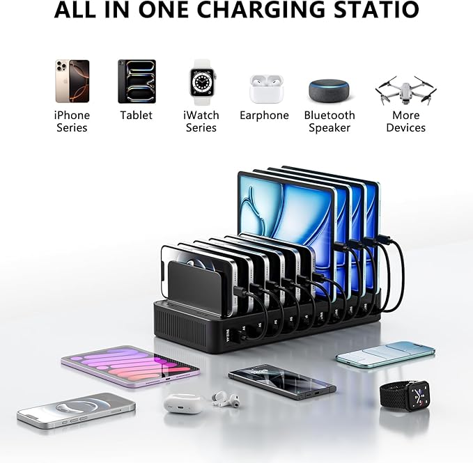 USB C Charging Station for Multiple Devices, 10-Port 100W Charging Dock - Image 2