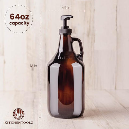 Half Gallon Glass Pump Dispenser Bottle, Large Jug - Image 2