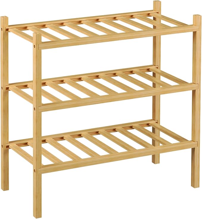 3-Tier Bamboo Small Shoe Rack, Free Standing Wood Shoe Shelf Storage Organizer - Image 7