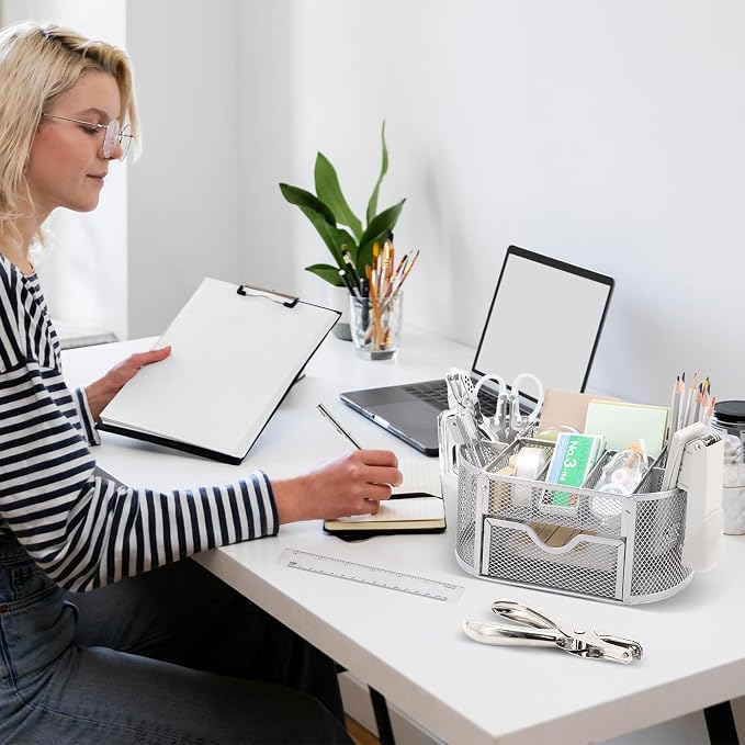 17 in1 Silvery Desk Organizers and Accessories Set, 3 Office Desk Supplies - Image 9