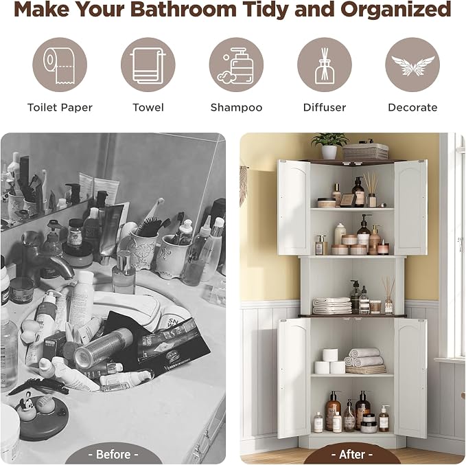 Maupvit Tall Corner Cabinet, Farmhouse Corner Storage Cabinet - Image 5