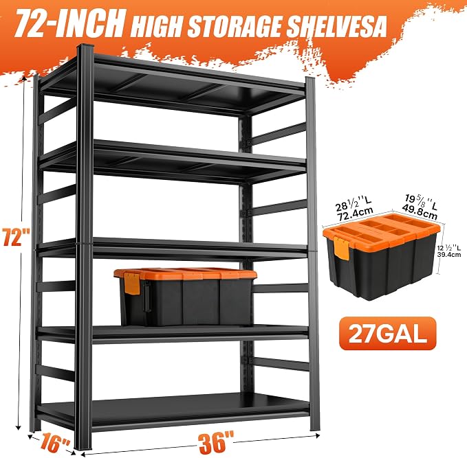 72''H Metal Garage Shelving Heavy Duty Storage Shelves Series, Large Industrial - Image 3