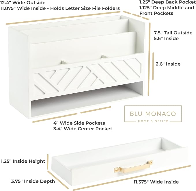 BLU MONACO | White Wooden Desk Organizer & Mail Organizer - Image 2