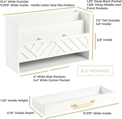BLU MONACO | White Wooden Desk Organizer & Mail Organizer - Image 2