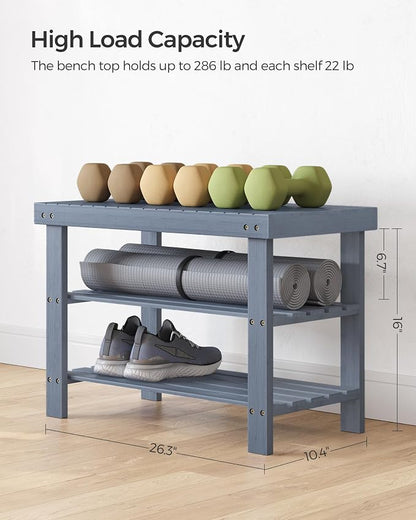 SONGMICS Shoe Rack Bench, 3-Tier Bamboo Shoe Storage Organizer, Entryway Bench - Image 3