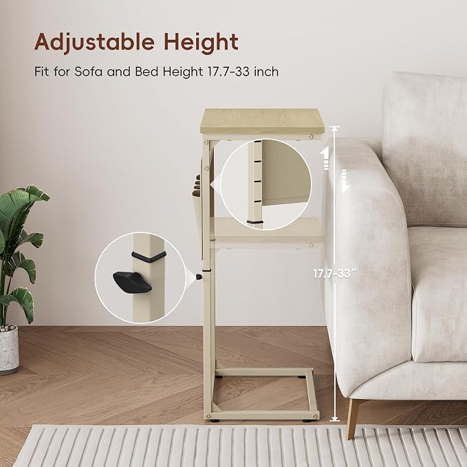 Vagusicc C Shaped End Table, Adjustable Height Small Couch Side Table - Image 8