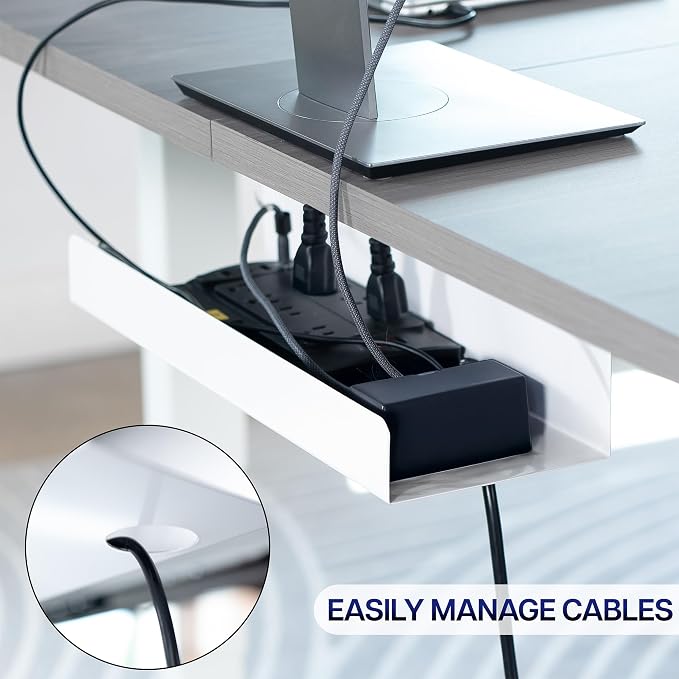 VIVO White 17 inch Extra Deep Cable Management Tray, DESK-AC16-1CW | Under Desk - Image 6