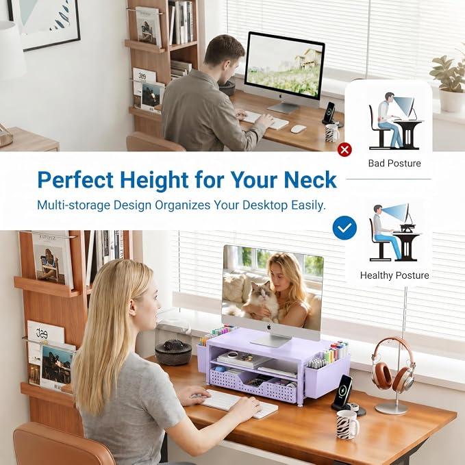 OPNICE Desk Organizers and Accessories, 2-Tier Computer Monitor Stand Riser - Image 4