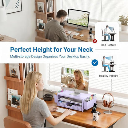 OPNICE Desk Organizers and Accessories, 2-Tier Computer Monitor Stand Riser - Image 4