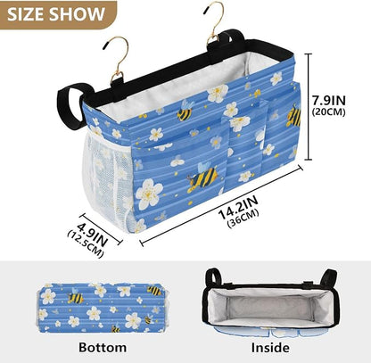Blue Striped Sakura Bees Bedside Caddy - Image 4