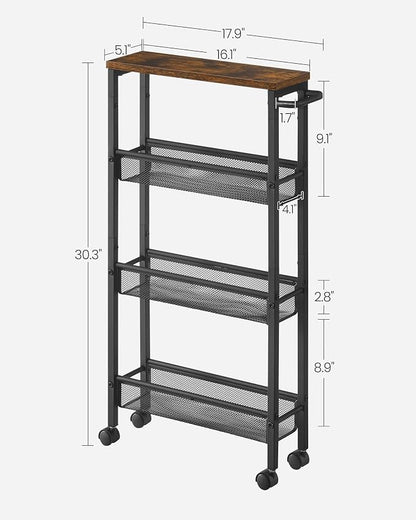 VASAGLE Slim Rolling Cart, 4-Tier Narrow Storage Cart - Image 6