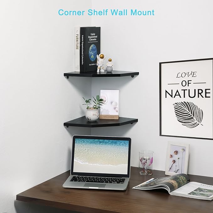 Joiishom Wood Corner Wall Shelves Set of 2, Solid Wood Corner Floating Shelves - Image 3