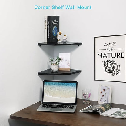 Joiishom Wood Corner Wall Shelves Set of 2, Solid Wood Corner Floating Shelves - Image 3