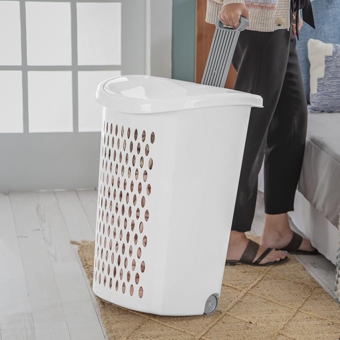 White Rolling Laundry Hamper - Image 4