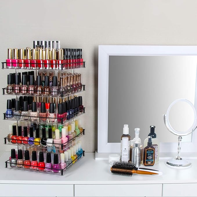J JACKCUBE DESIGN Nail Polish Organizer, 5 Tier Acrylic 360 Rotating Display - Image 4